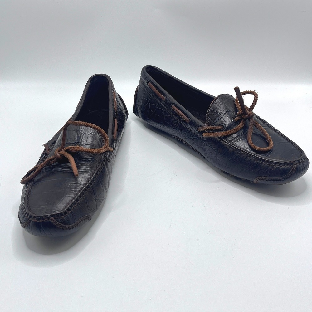 Cole Haan Country Mens 7 D Brown Croc Embossed Leather Driving Loafers Moccasins